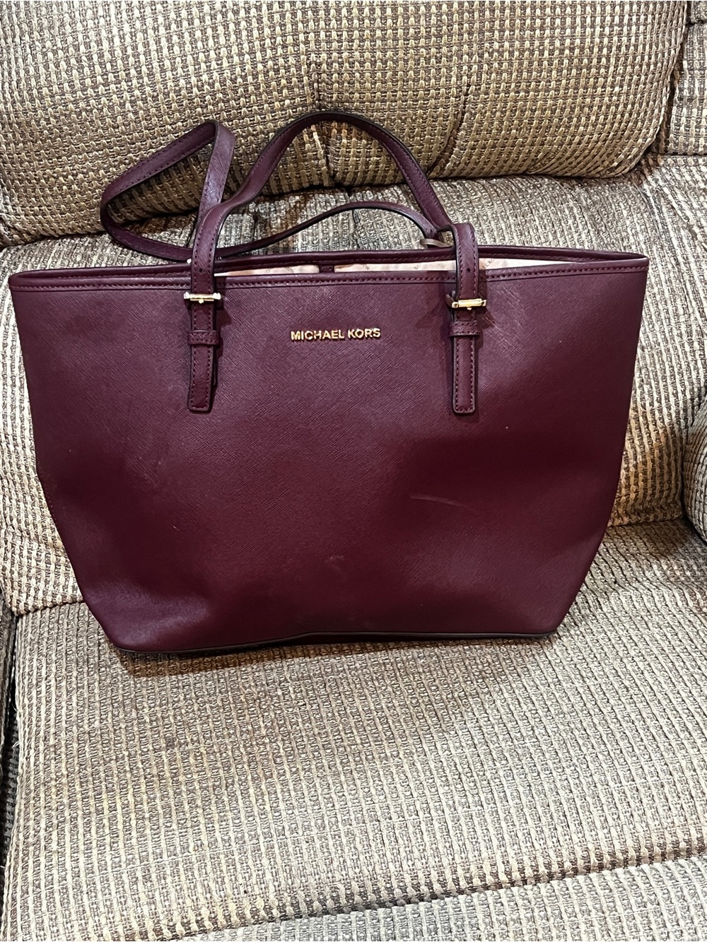 Michael Kors Plum Saffiano Leather Tote with Gold Hardware